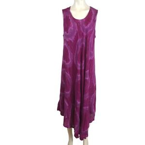 Sakkas Fuchsia Tie Dye Handkerchief Hem Sleeveless Rayon Midi Dress OS 18609